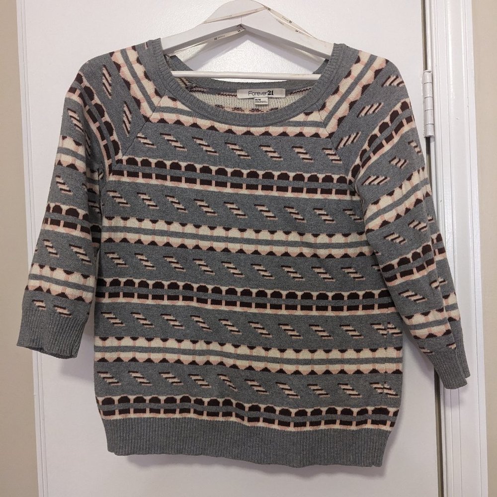 Patterned Grey and Pink Sweater
